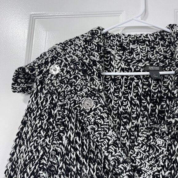 Kennith Cole Reaction Long Blacka and White Snap Front Sweater Jacket Size Large - Picture 4 of 12